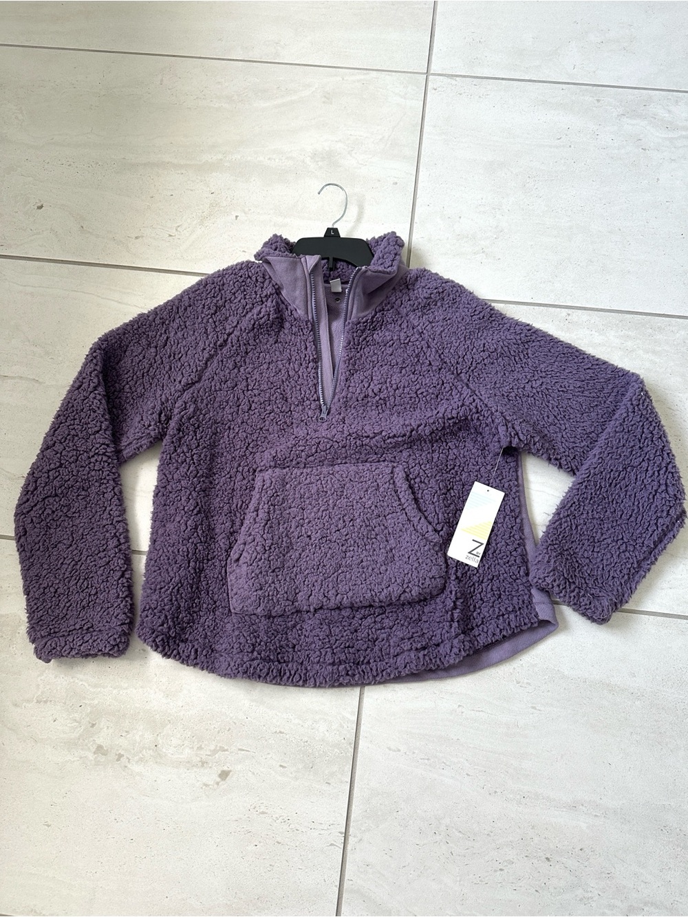Soft Fleecey Pullover Sweatshirt/ Jacket Size Large Light Purple NWT. Z by Zella